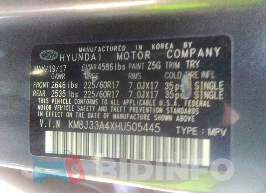 KM8J33A4XHU505445 Photo# 9