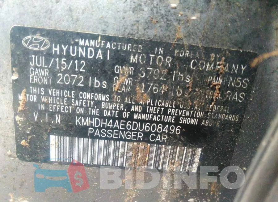 KMHDH4AE6DU608496 Photo# 9