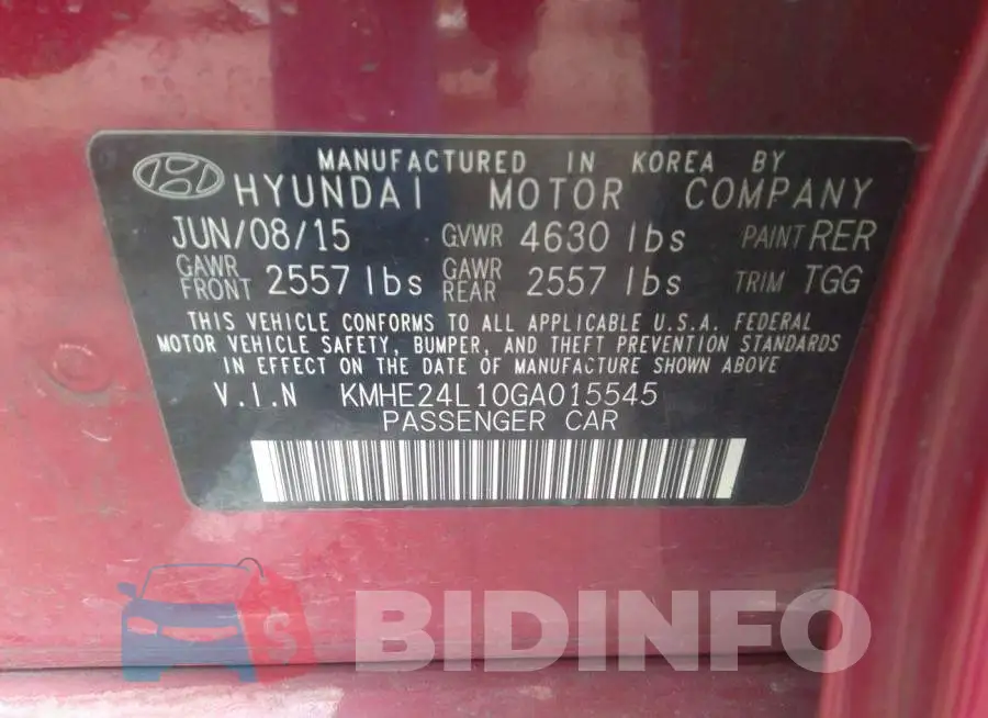 KMHE24L10GA015545 Photo# 9