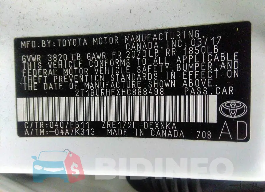 2T1BURHEXHC888498 Photo# 9