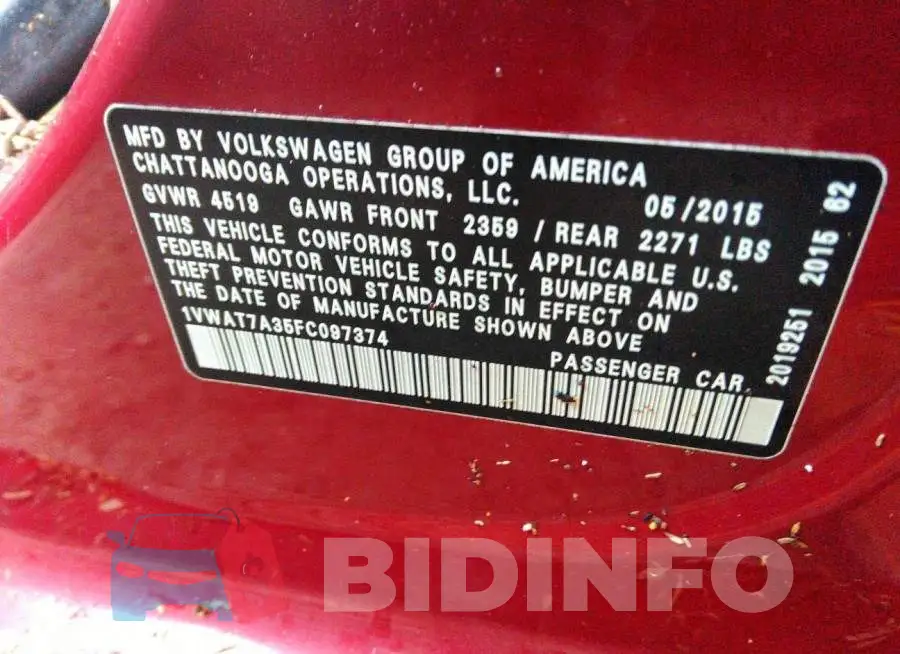 1VWAT7A35FC097374 Photo# 9
