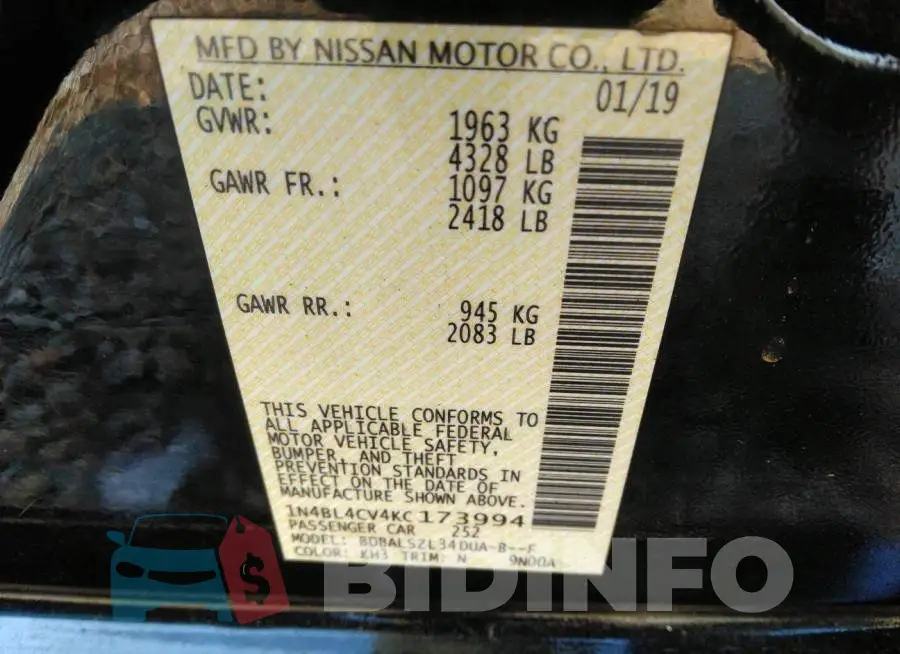 1N4BL4CV4KC173994 Photo# 9