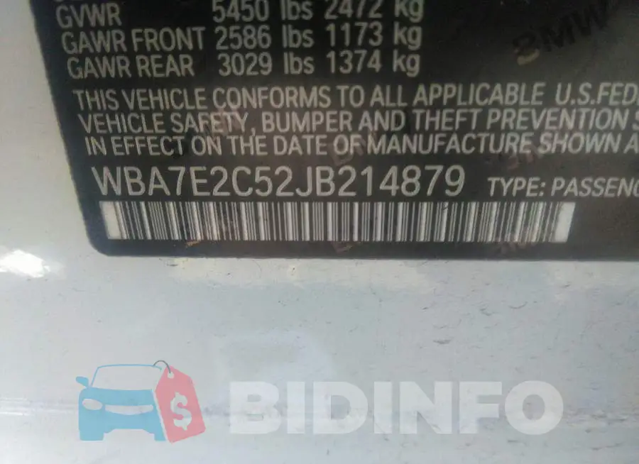 WBA7E2C52JB214879 Photo# 9