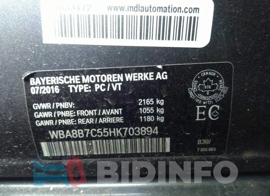 WBA8B7C55HK703894 Photo# 9