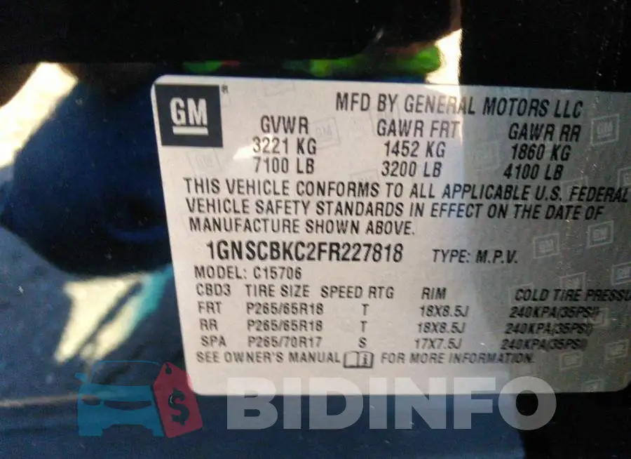 1GNSCBKC2FR227818 Photo# 9