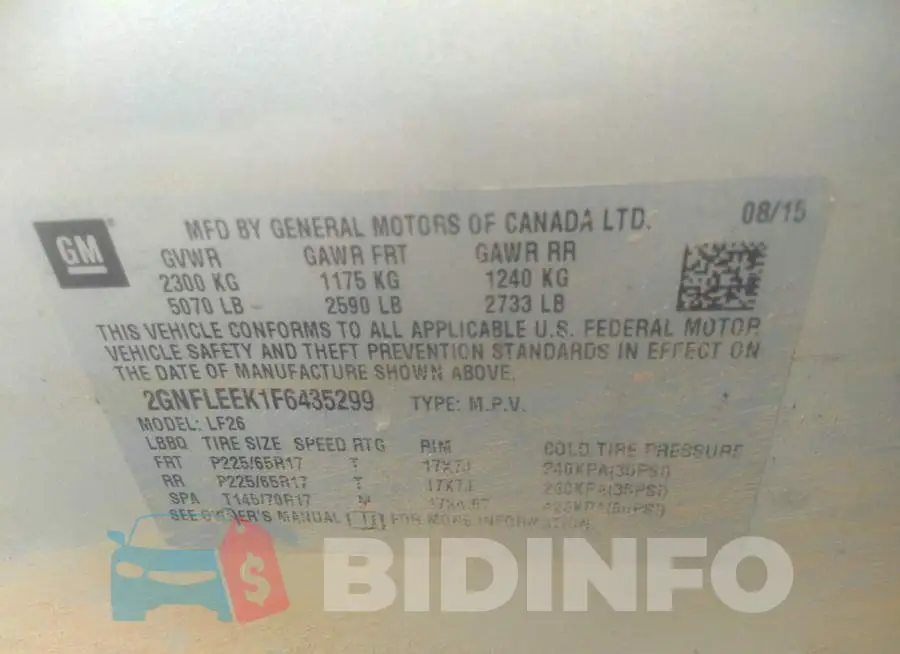 2GNFLEEK1F6435299 Photo# 9