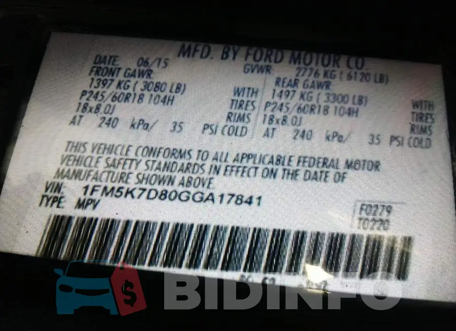 1FM5K7D80GGA17841 Photo# 9