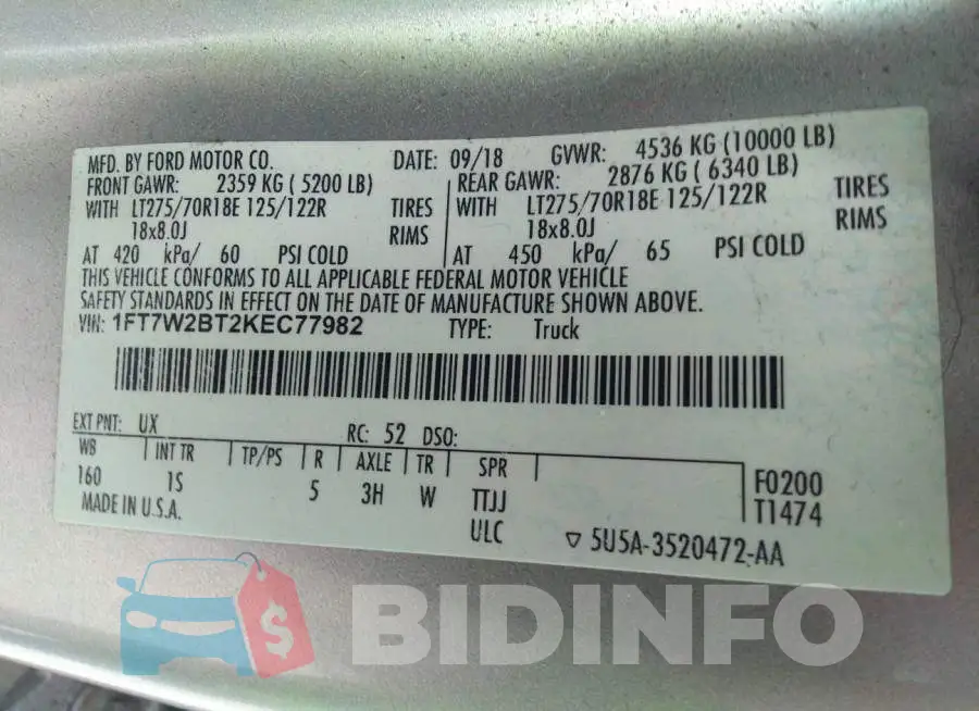 1FT7W2BT2KEC77982 Photo# 9