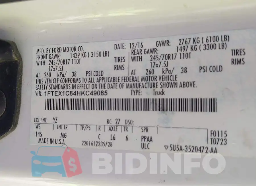 1FTEX1C84HKC49085 Photo# 9