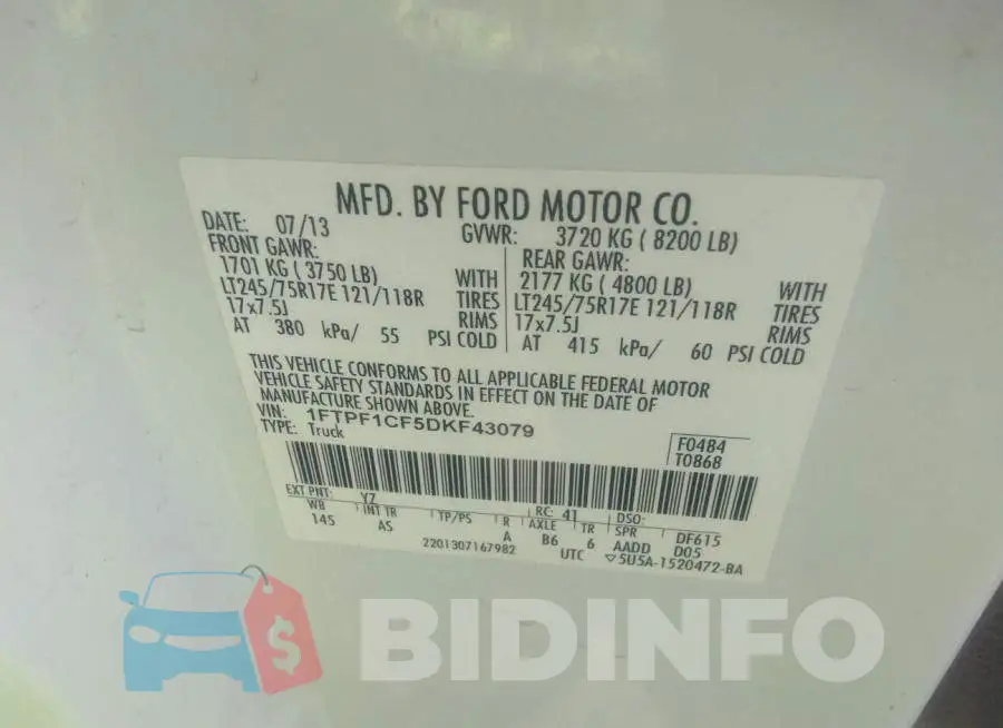 1FTPF1CF5DKF43079 Photo# 9
