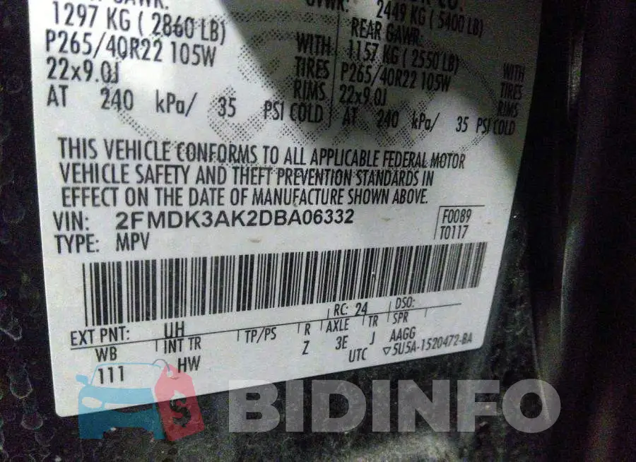 2FMDK3AK2DBA06332 Photo# 9