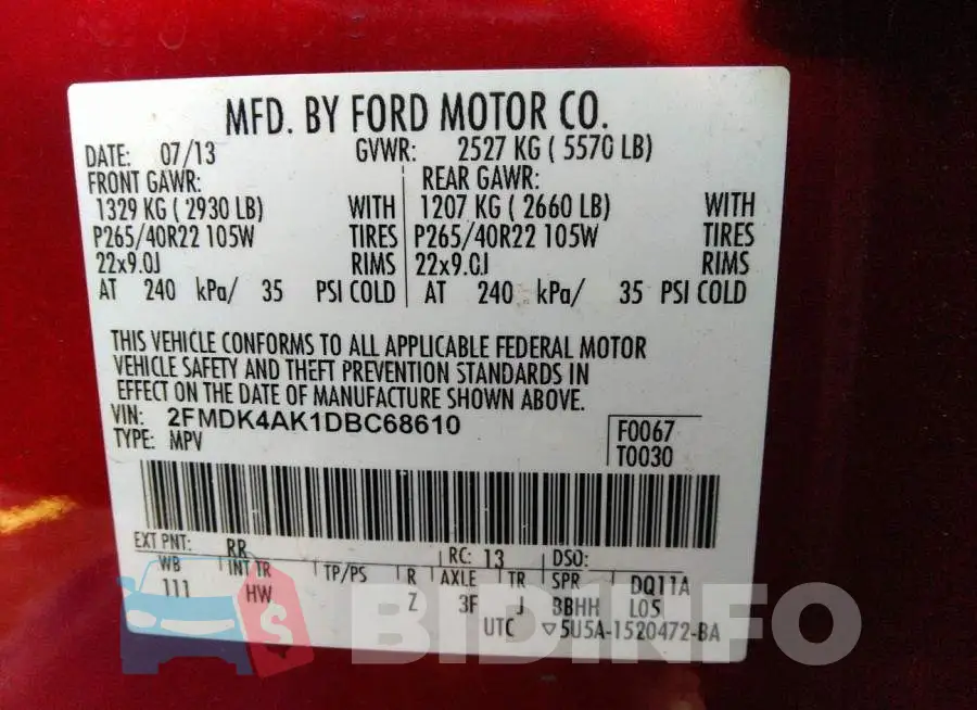 2FMDK4AK1DBC68610 Photo# 9