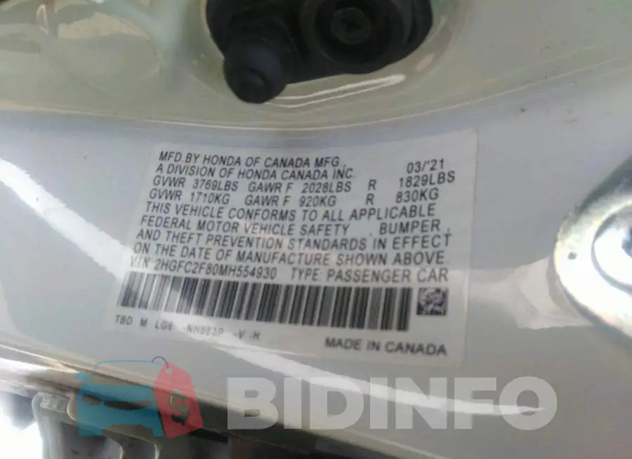 2HGFC2F80MH554930 Photo# 9
