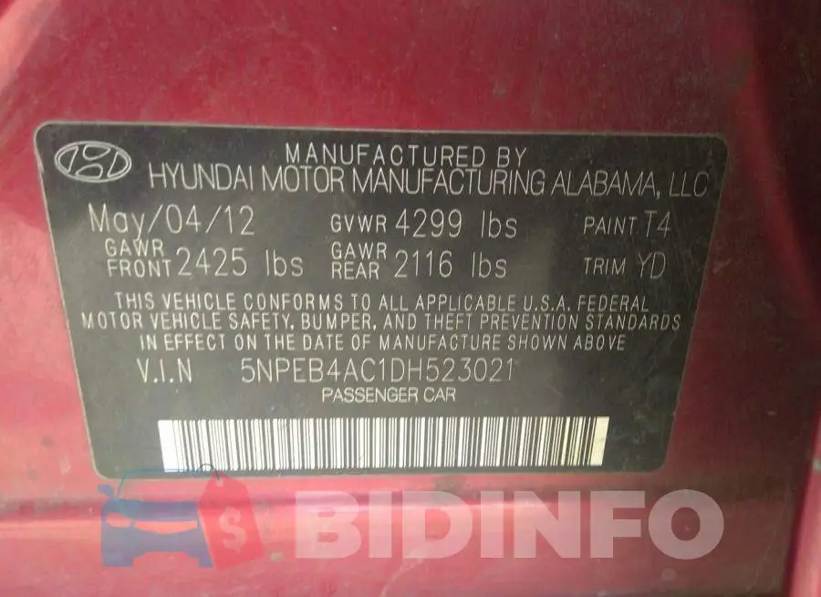 5NPEB4AC1DH523021 Photo# 9