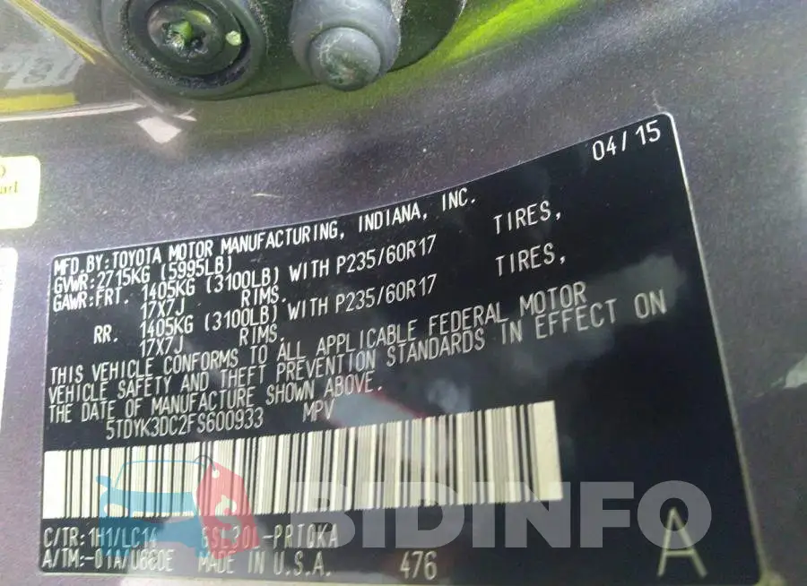 5TDYK3DC2FS600933 Photo# 9