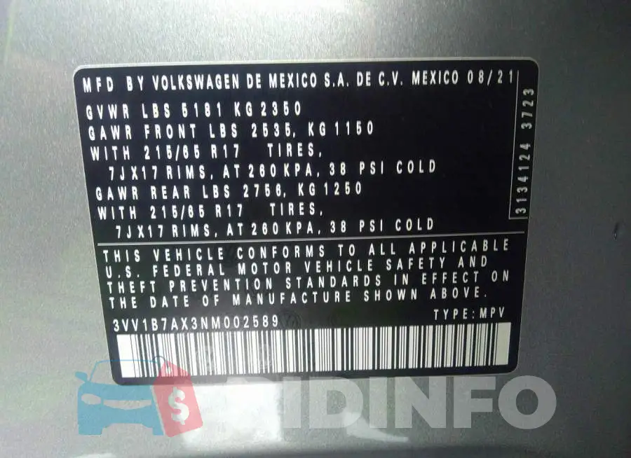 3VV1B7AX3NM002589 Photo# 9