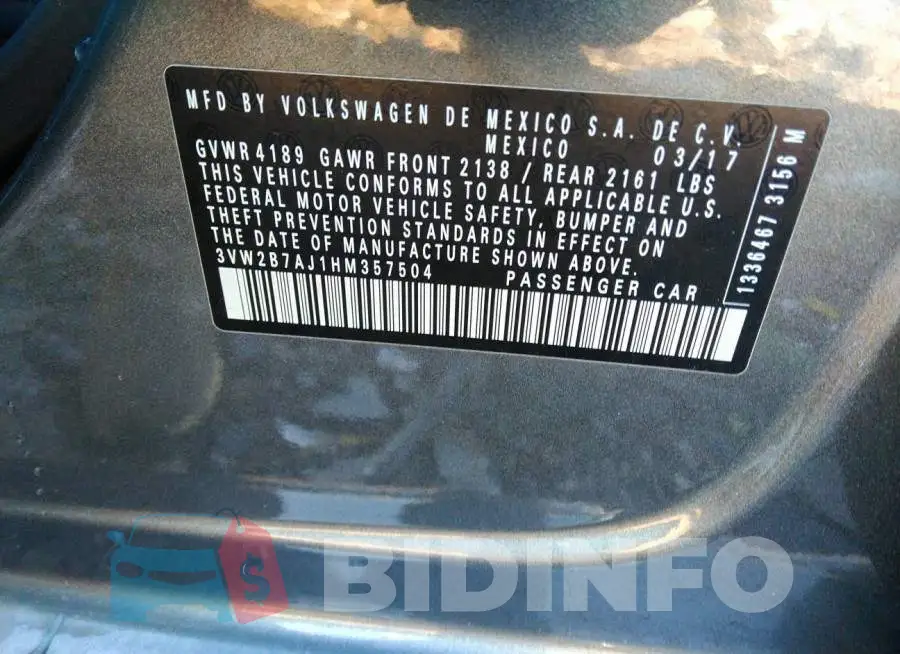 3VW2B7AJ1HM357504 Photo# 9