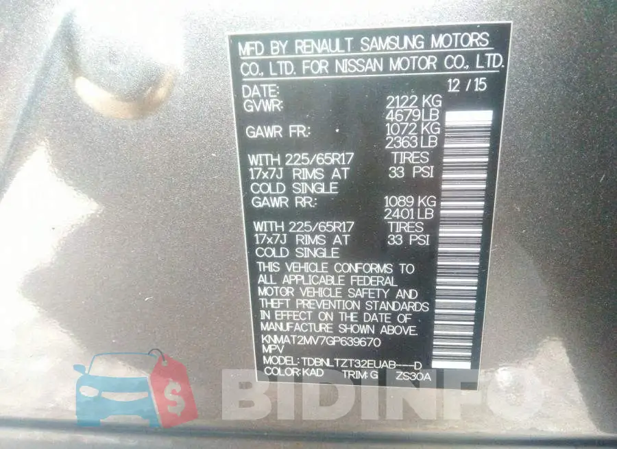 KNMAT2MV7GP639670 Photo# 9