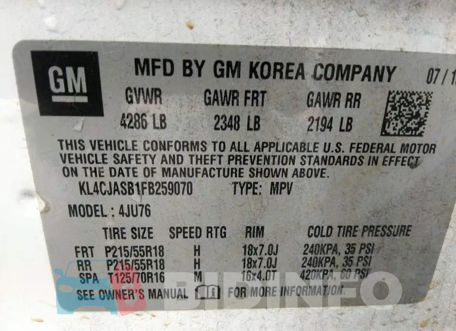 KL4CJASB1FB259070 Photo# 9