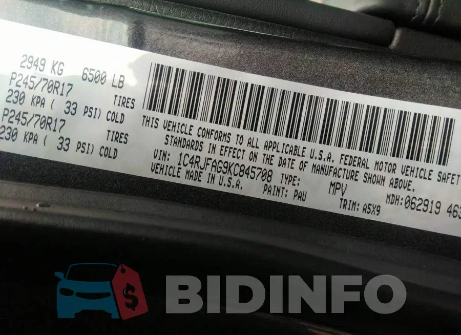 1C4RJFAG9KC845708 Photo# 9