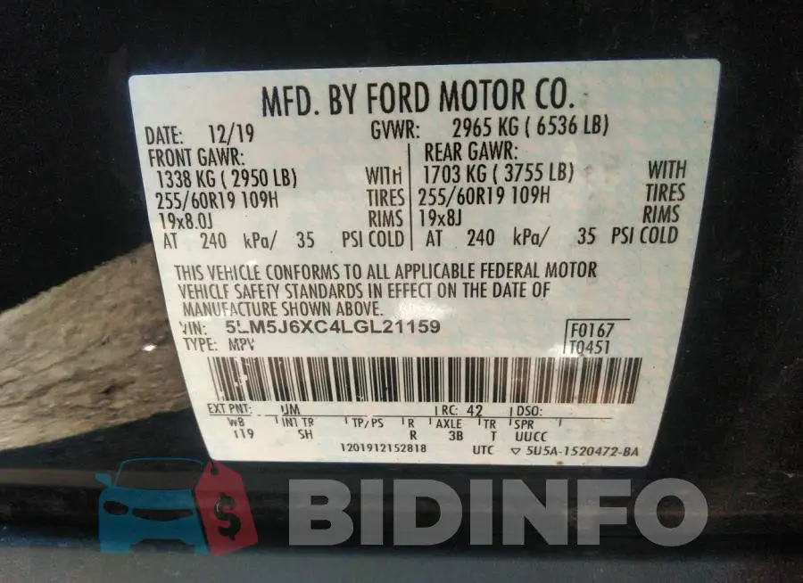 5LM5J6XC4LGL21159 Photo# 9