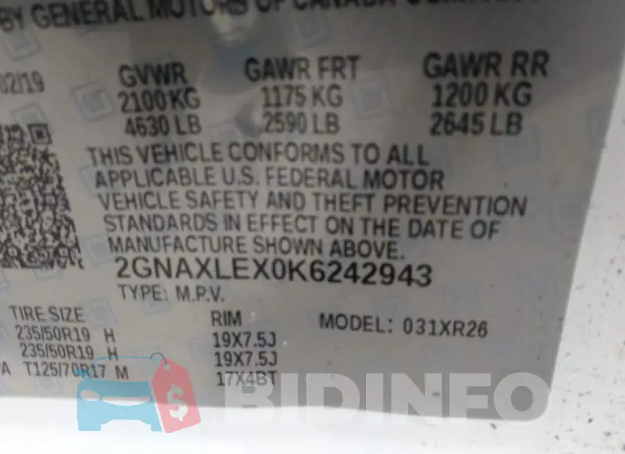 2GNAXLEX0K6242943 Photo# 9