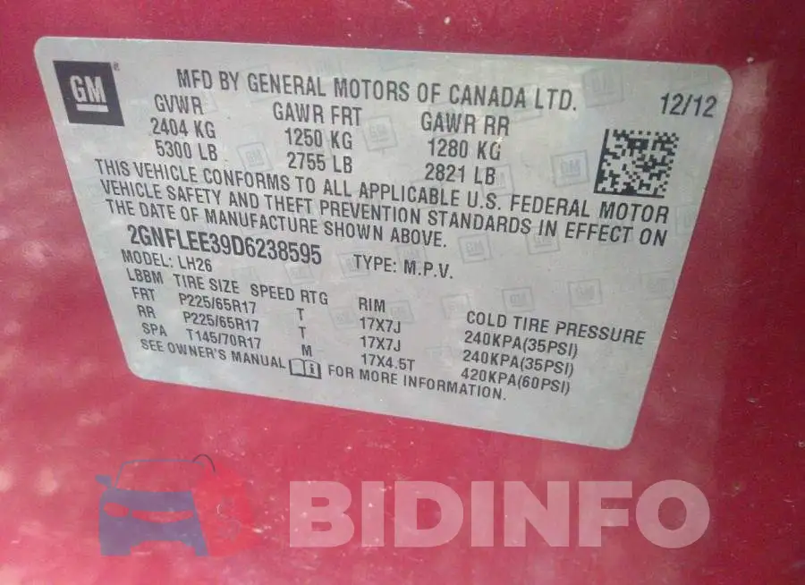 2GNFLEE39D6238595 Photo# 9