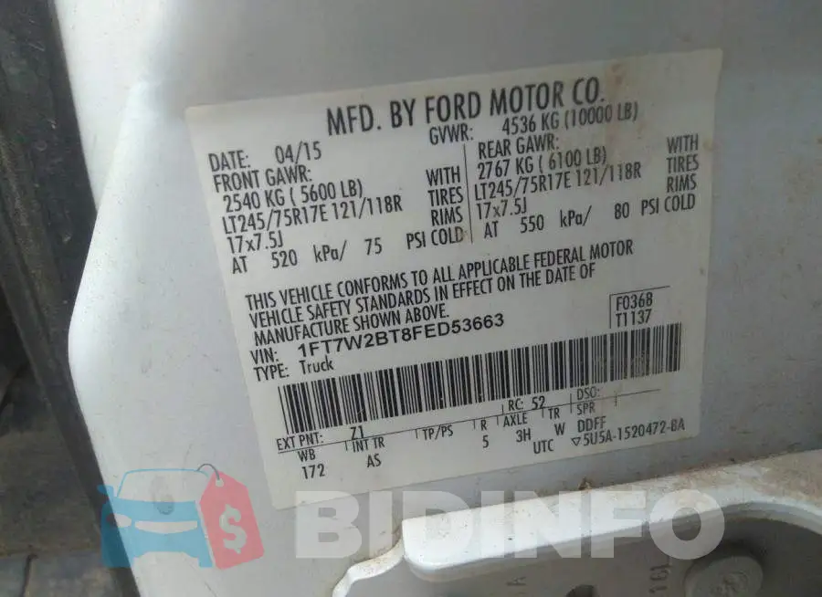 1FT7W2BT8FED53663 Photo# 9