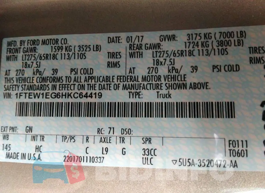 1FTEW1EG6HKC64419 Photo# 9