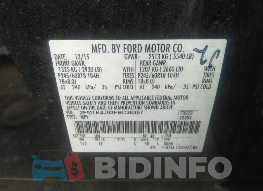 2FMTK4J93FBC38357 Photo# 9