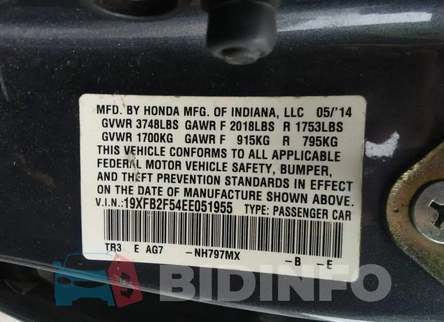 19XFB2F54EE051955 Photo# 9