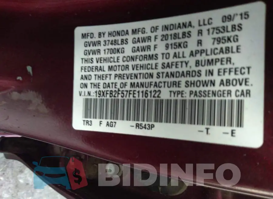 19XFB2F57FE116122 Photo# 9