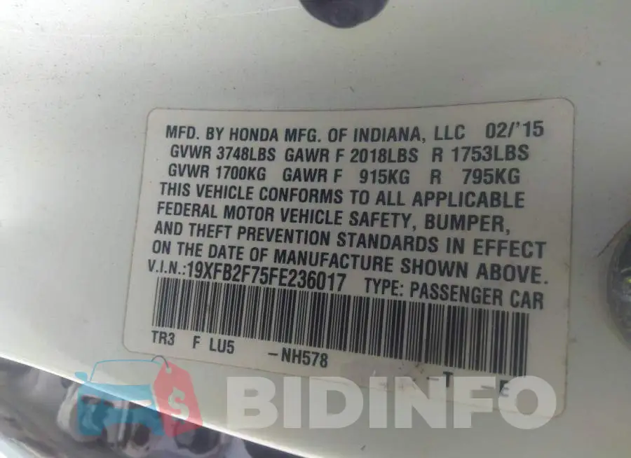19XFB2F75FE236017 Photo# 9