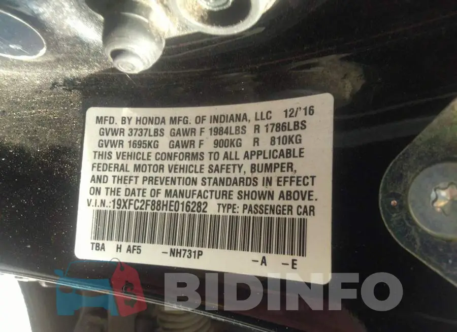 19XFC2F88HE016282 Photo# 9