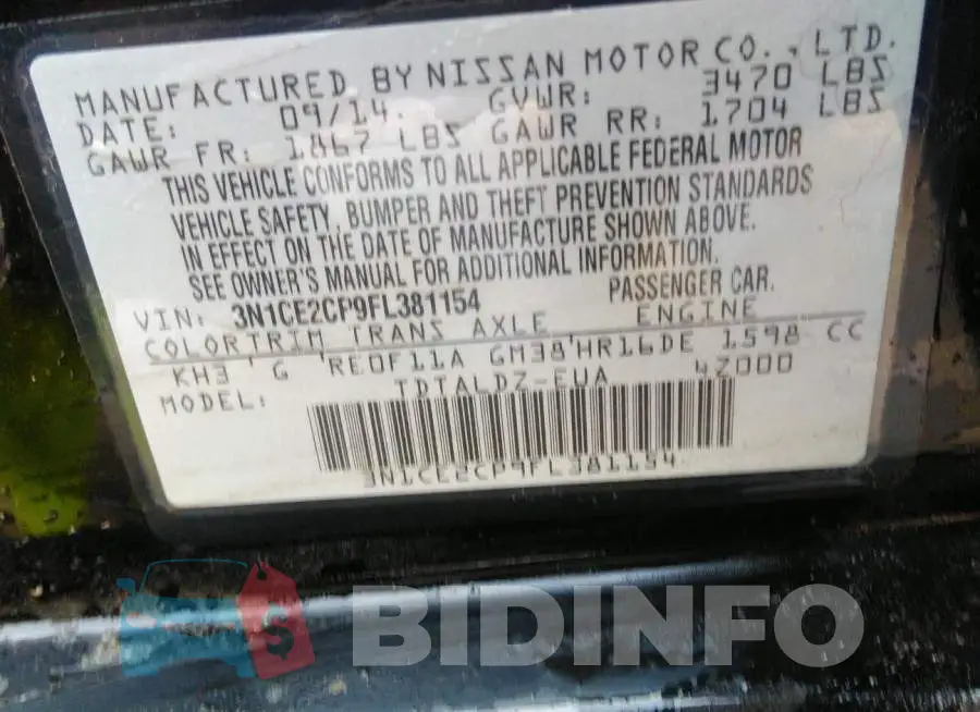 3N1CE2CP9FL381154 Photo# 9