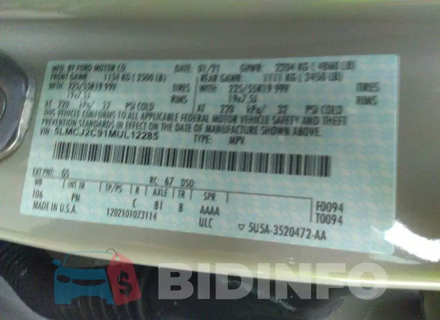 5LMCJ2C91MUL12285 Photo# 9