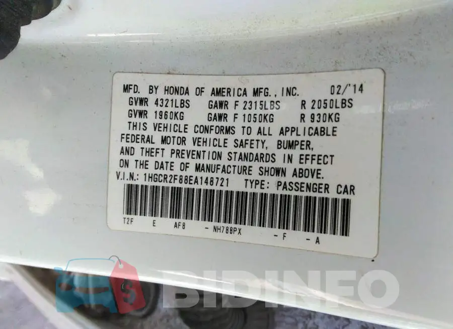 1HGCR2F88EA148721 Photo# 9