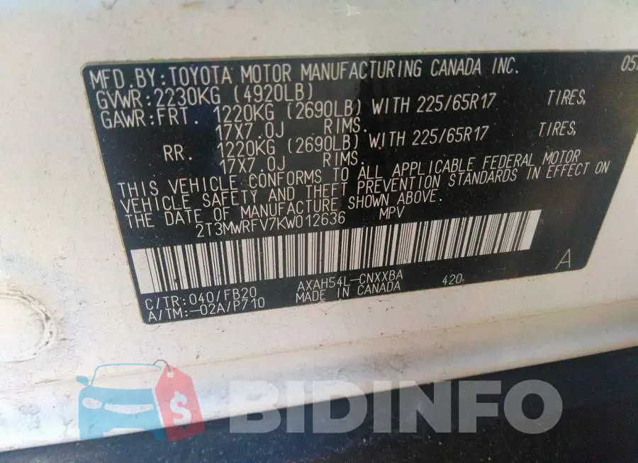 2T3MWRFV7KW012636 Photo# 9