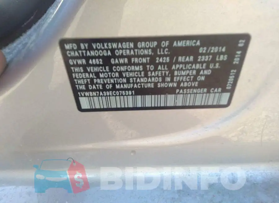 1VWBN7A39EC075391 Photo# 9
