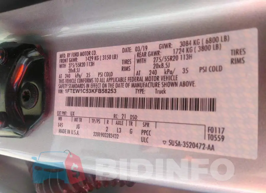 1FTEW1C53KFB58253 Photo# 9