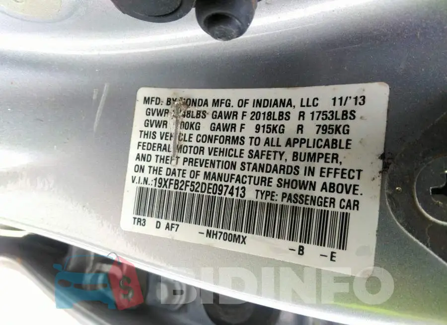 19XFB2F52DE097413 Photo# 9