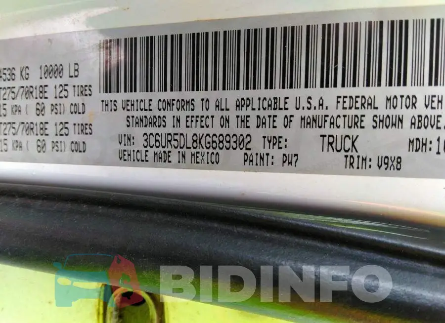 3C6UR5DL8KG689302 Photo# 9