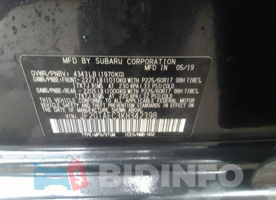 JF2GTAEC3KH342398 Photo# 9