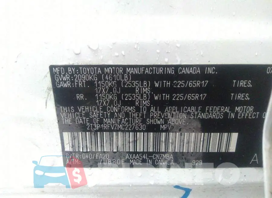 2T3P1RFV7MC227630 Photo# 9