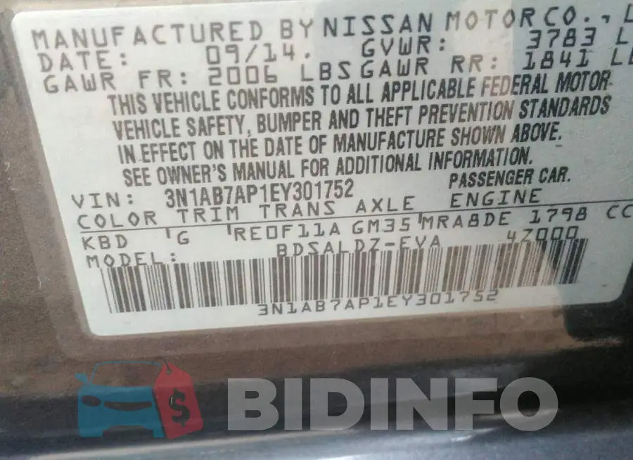3N1AB7AP1EY301752 Photo# 9