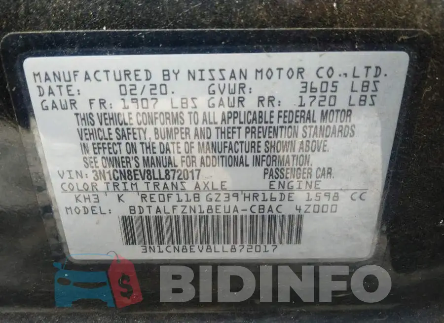 3N1CN8EV8LL872017 Photo# 9