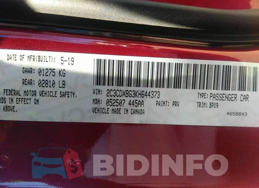 2C3CDXBG3KH644373 Photo# 9