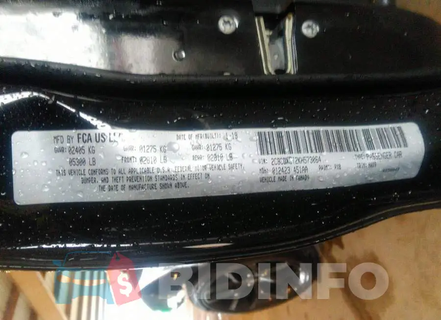 2C3CDXCT2KH573064 Photo# 9