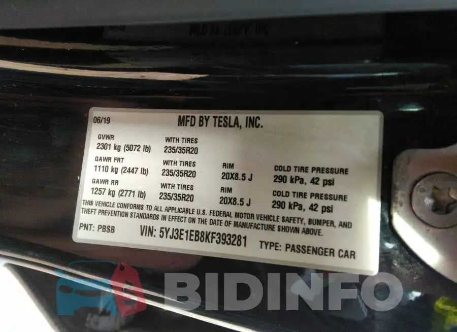 5YJ3E1EB8KF393281 Photo# 9