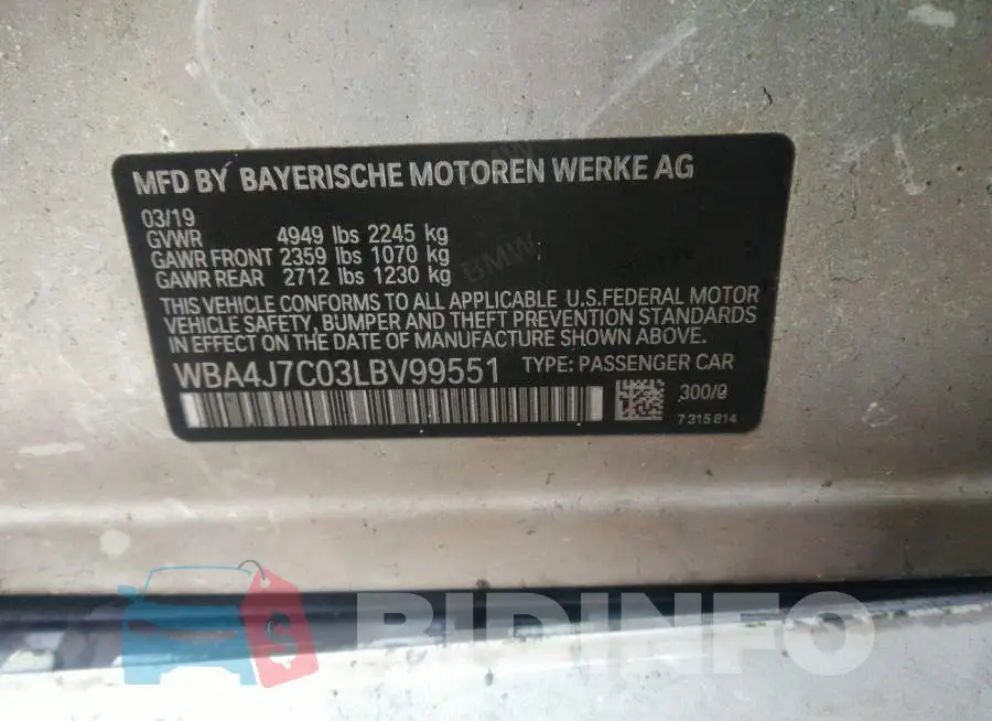 WBA4J7C03LBV99551 Photo# 9
